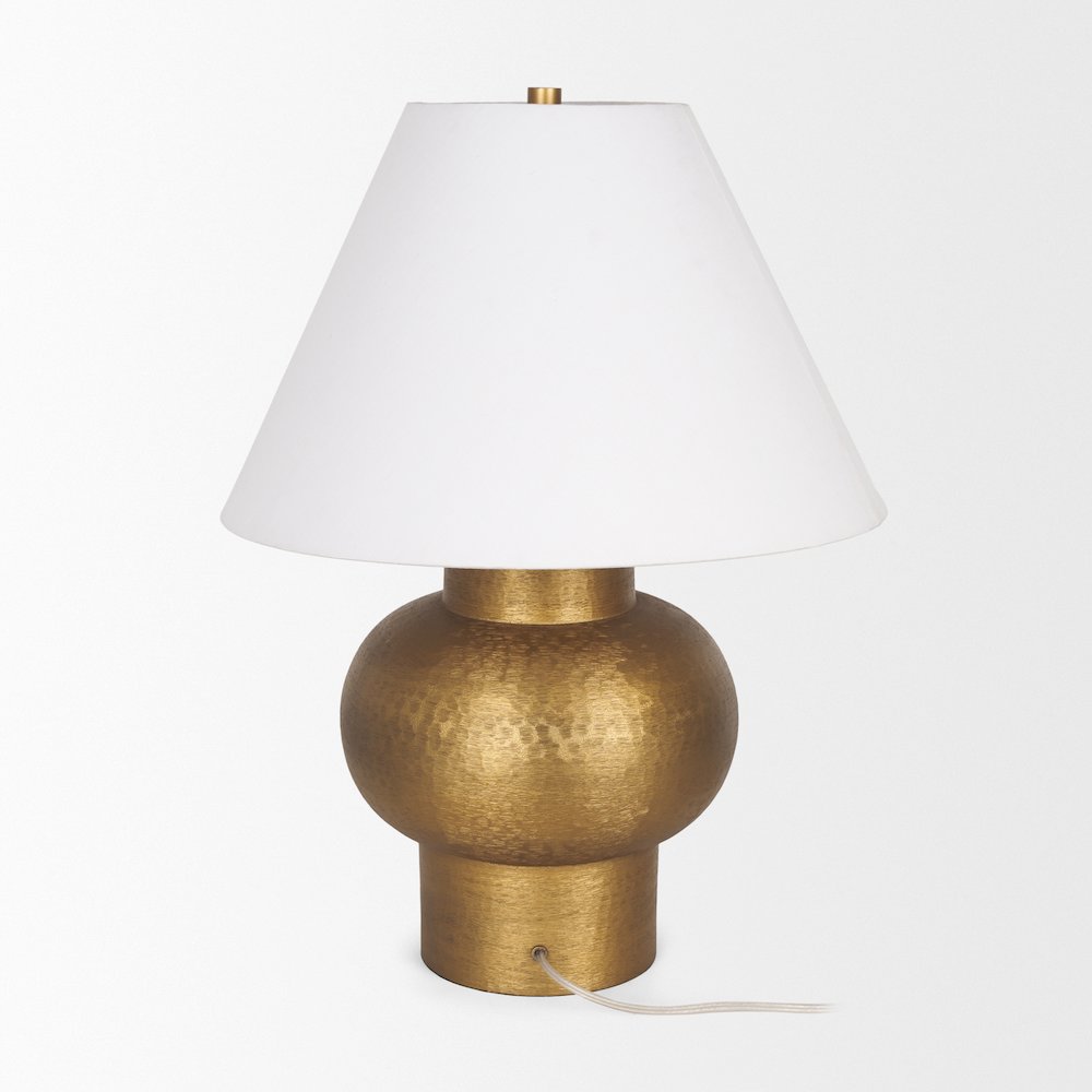 Salaah Antique Gold Brushed Metal Cream Shade Table Lamp. Picture 3