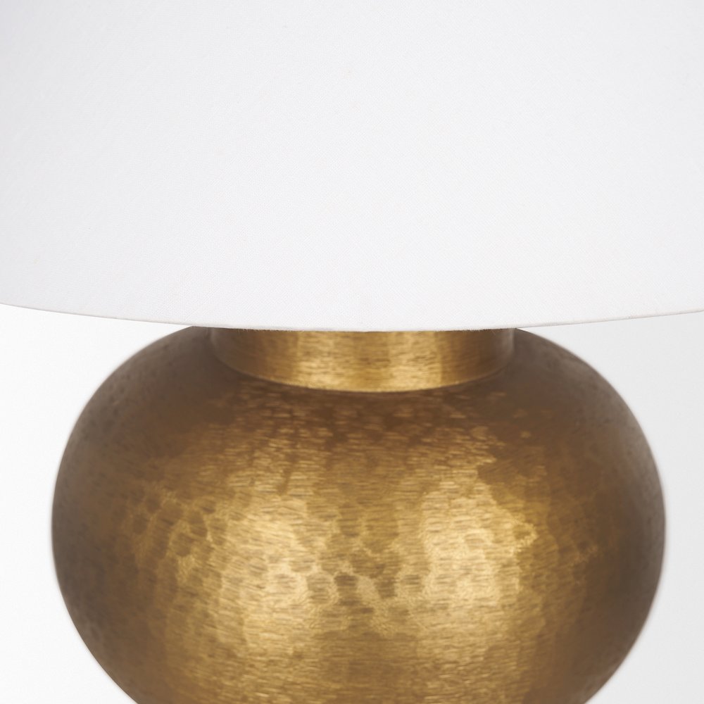 Salaah Antique Gold Brushed Metal Cream Shade Table Lamp. Picture 6