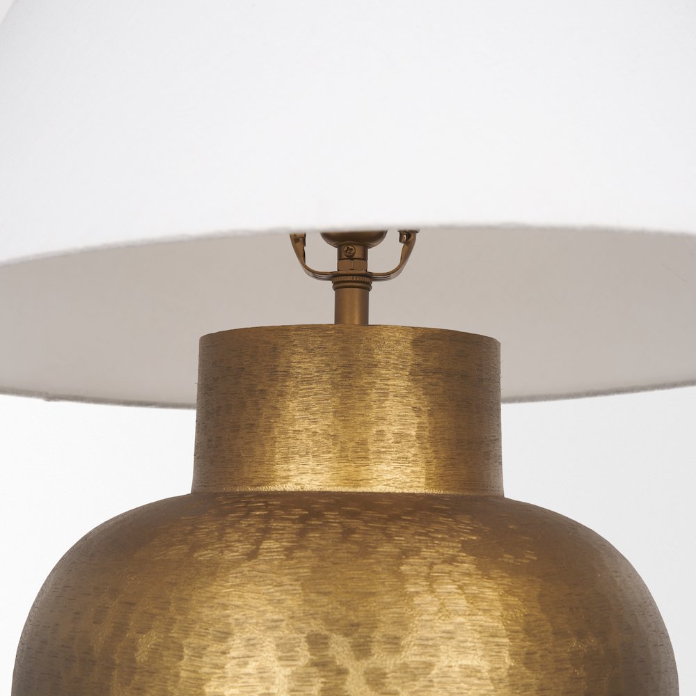Salaah Antique Gold Brushed Metal Cream Shade Table Lamp. Picture 7