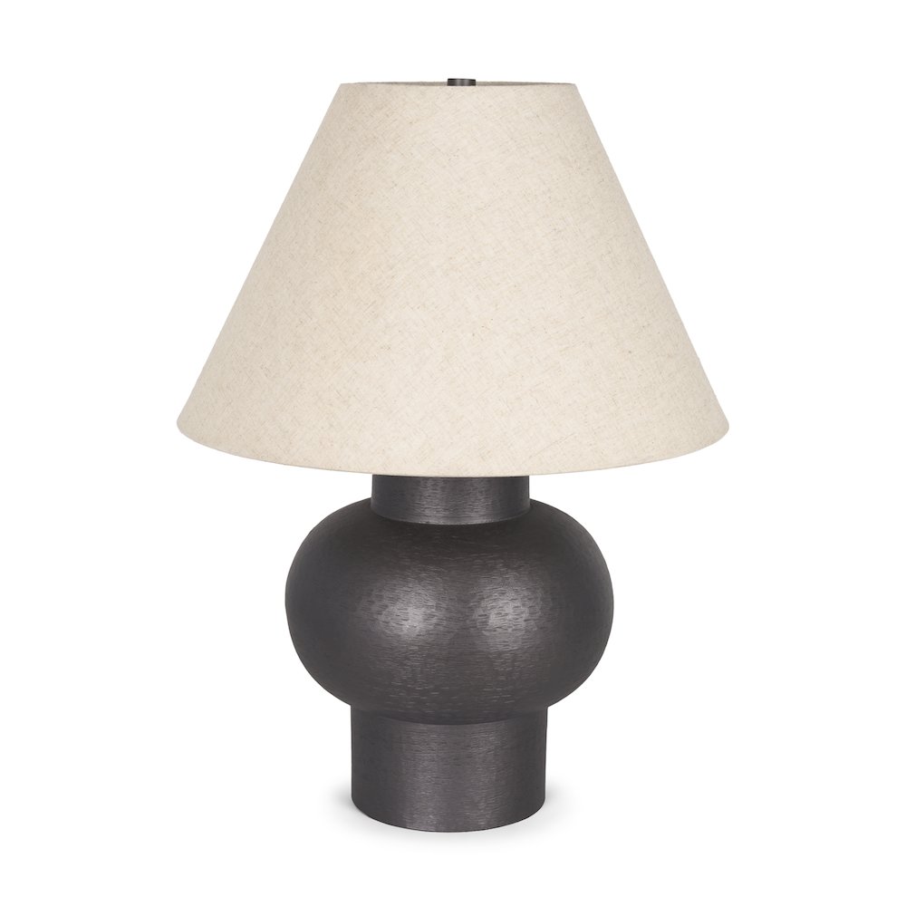 Salaah Black Brushed Metal Beige Shade Table Lamp. Picture 1