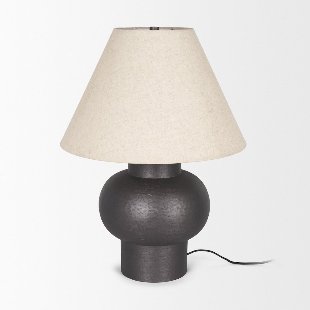 Salaah Black Brushed Metal Beige Shade Table Lamp. Picture 2