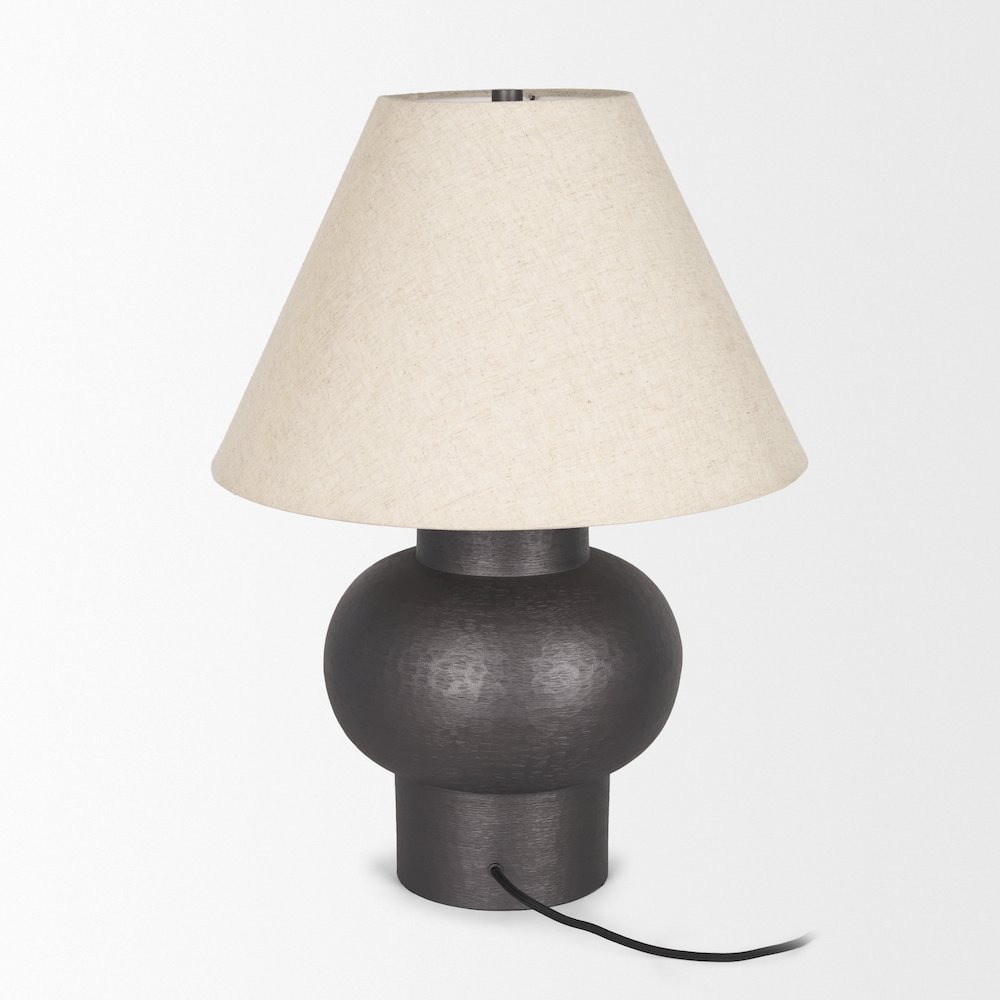 Salaah Black Brushed Metal Beige Shade Table Lamp. Picture 4