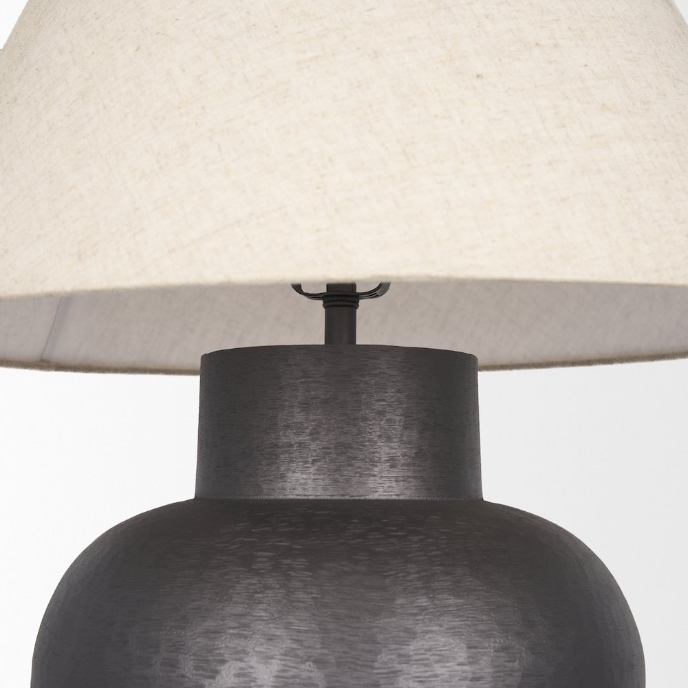 Salaah Black Brushed Metal Beige Shade Table Lamp. Picture 6