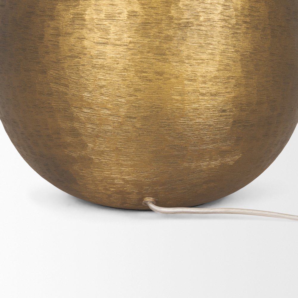 Sadiyah Antiqued Gold Brushed Metal Cream Shade Table Lamp. Picture 2