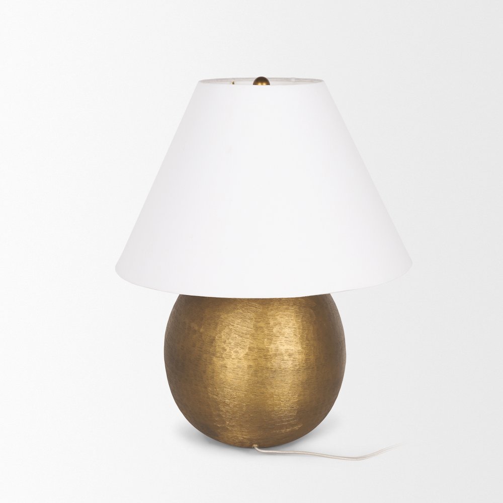 Sadiyah Antiqued Gold Brushed Metal Cream Shade Table Lamp. Picture 6
