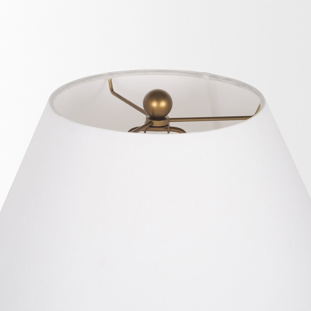 Sadiyah Antiqued Gold Brushed Metal Cream Shade Table Lamp. Picture 7