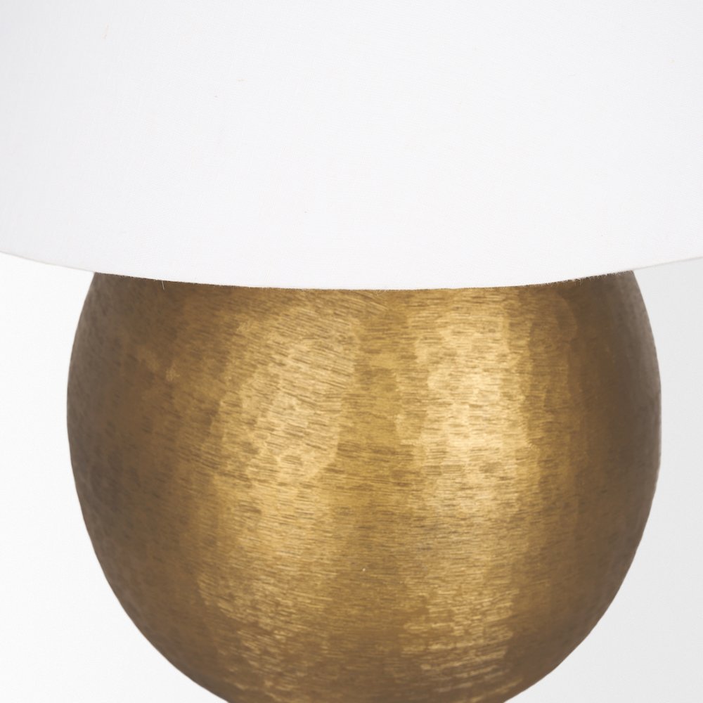 Sadiyah Antiqued Gold Brushed Metal Cream Shade Table Lamp. Picture 8