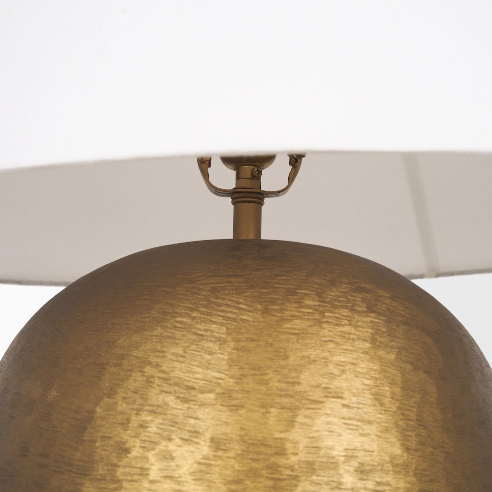 Sadiyah Antiqued Gold Brushed Metal Cream Shade Table Lamp. Picture 9
