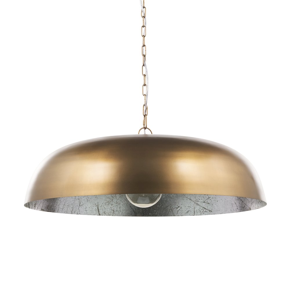 Sanne Antiqued Gold Metal Silver Foil Wide Pendant Light. Picture 1