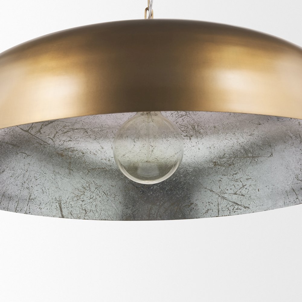 Sanne Antiqued Gold Metal Silver Foil Wide Pendant Light. Picture 7