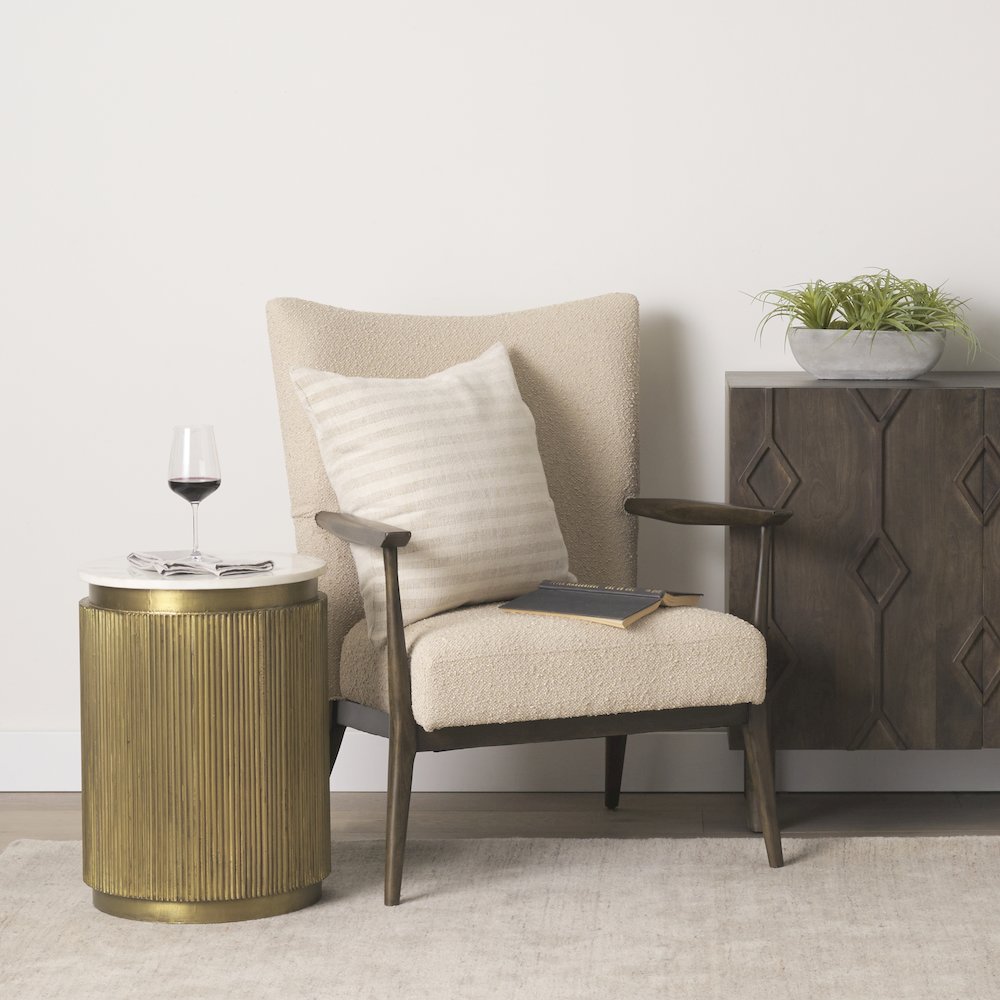 White Marble Gold Metal Round Fluted Accent Table. Picture 3