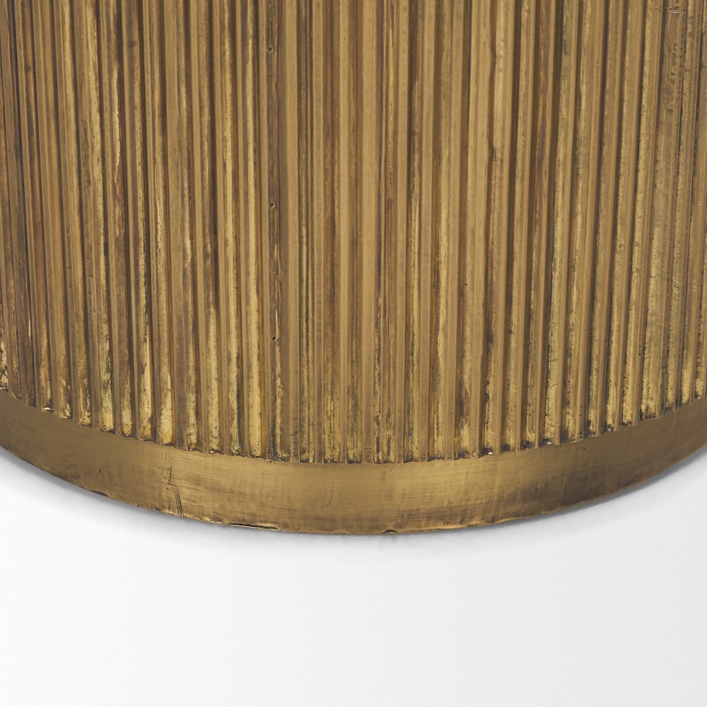 White Marble Gold Metal Round Fluted Accent Table. Picture 8
