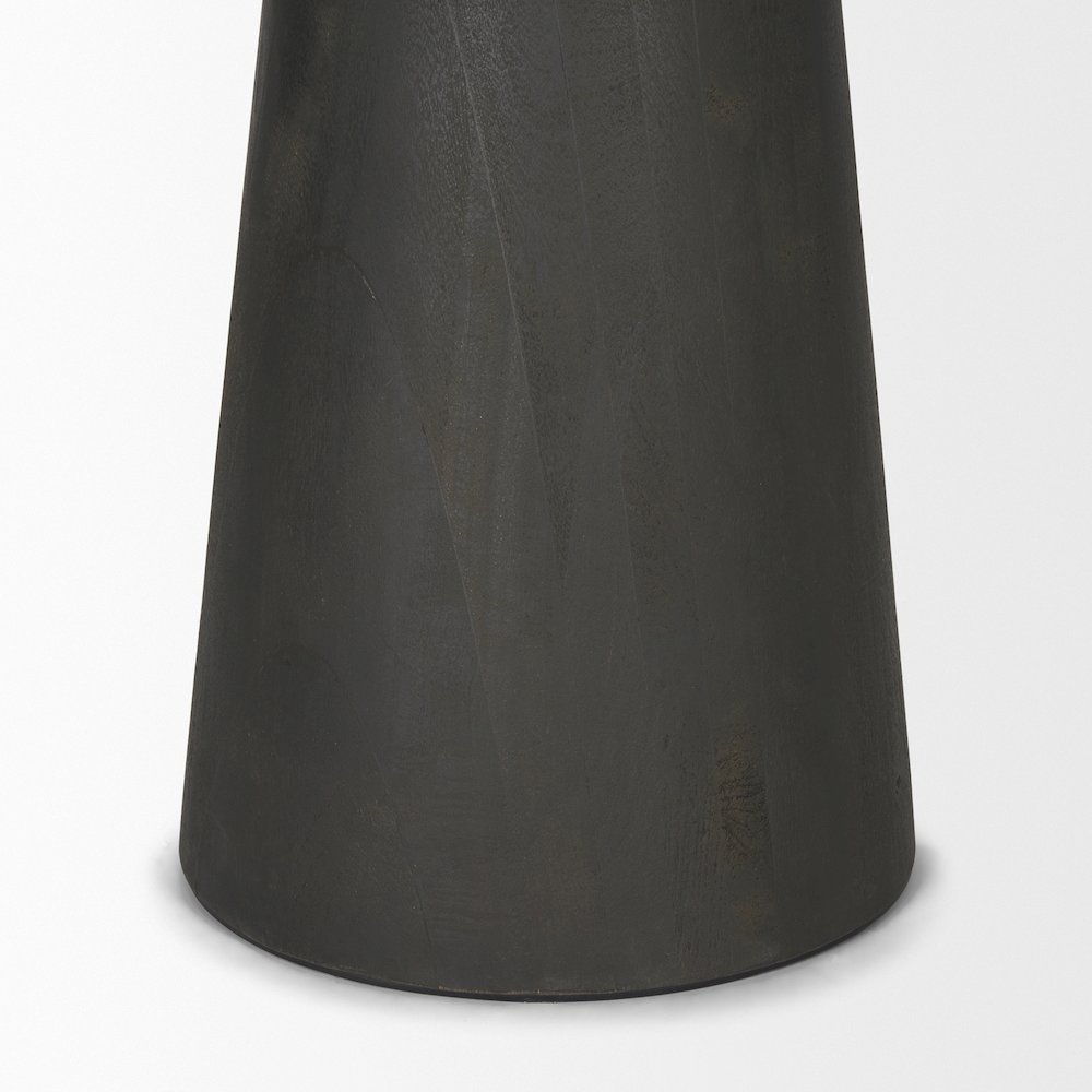 Maxwell Round White Marble Top Black Metal and Wood Pedestal Base Dining Table. Picture 6