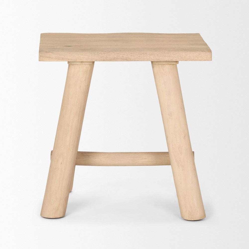 Sekou Light Brown Short Wooden Craftsman Stool. Picture 4