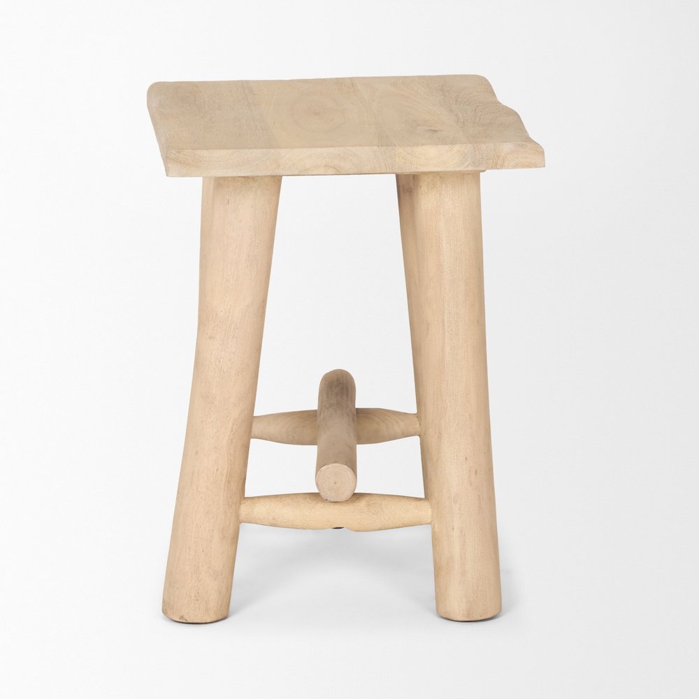 Sekou Light Brown Short Wooden Craftsman Stool. Picture 5