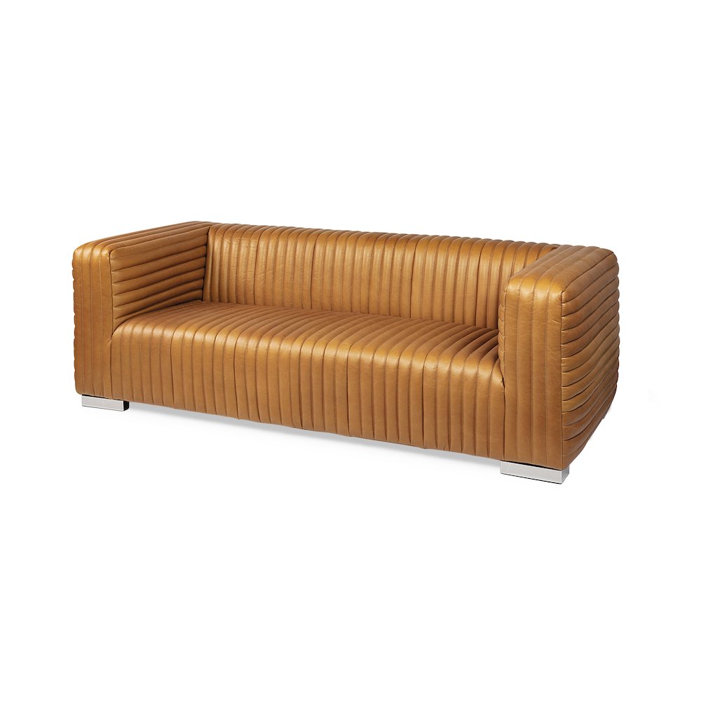 Ricciardo Cognac Leather Three Seater Sofa 82.5L x 38.5W x 26.5H. Picture 1