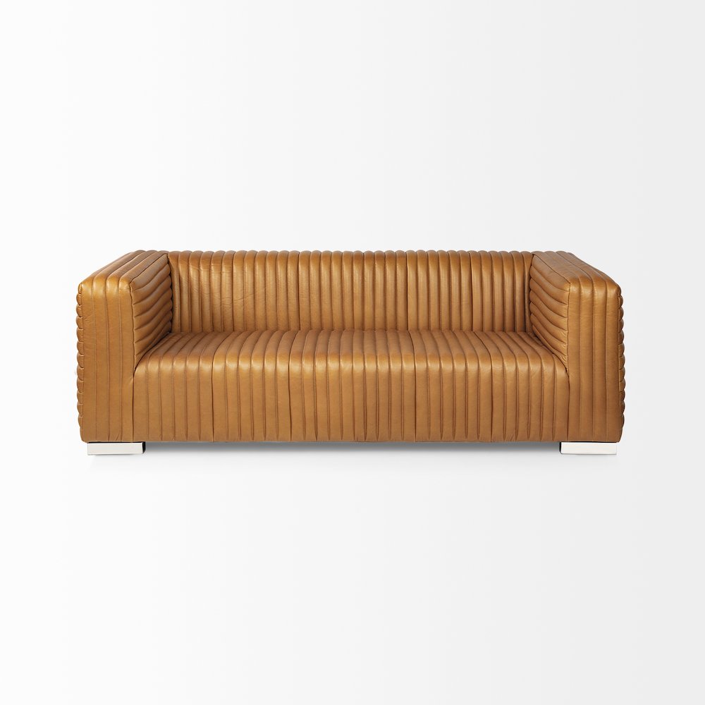 Ricciardo Cognac Leather Three Seater Sofa 82.5L x 38.5W x 26.5H. Picture 3