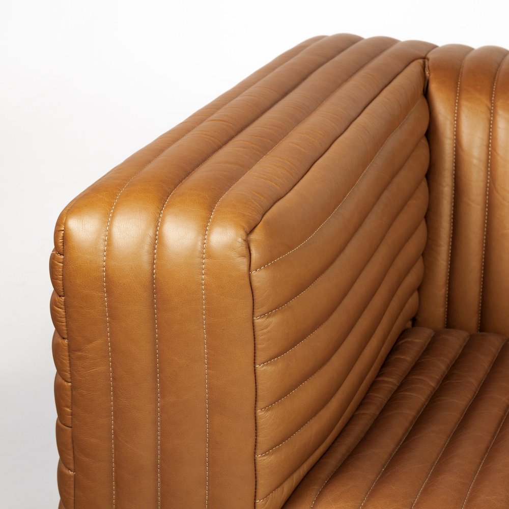 Ricciardo Cognac Leather Three Seater Sofa 82.5L x 38.5W x 26.5H. Picture 6