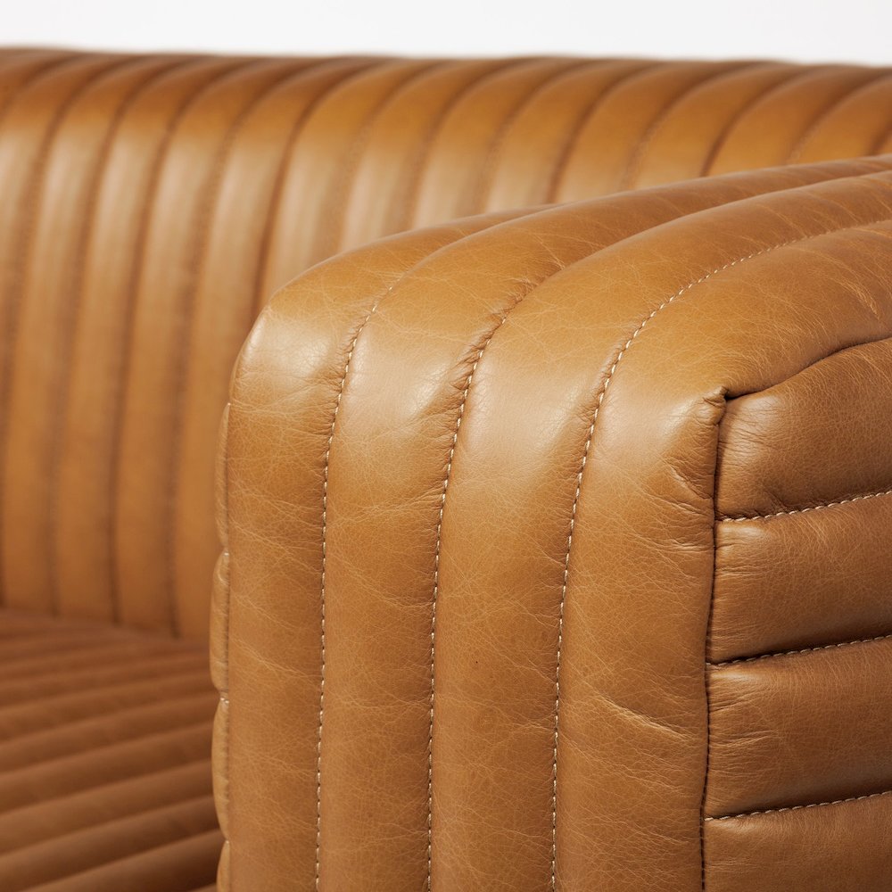 Ricciardo Cognac Leather Three Seater Sofa 82.5L x 38.5W x 26.5H. Picture 8