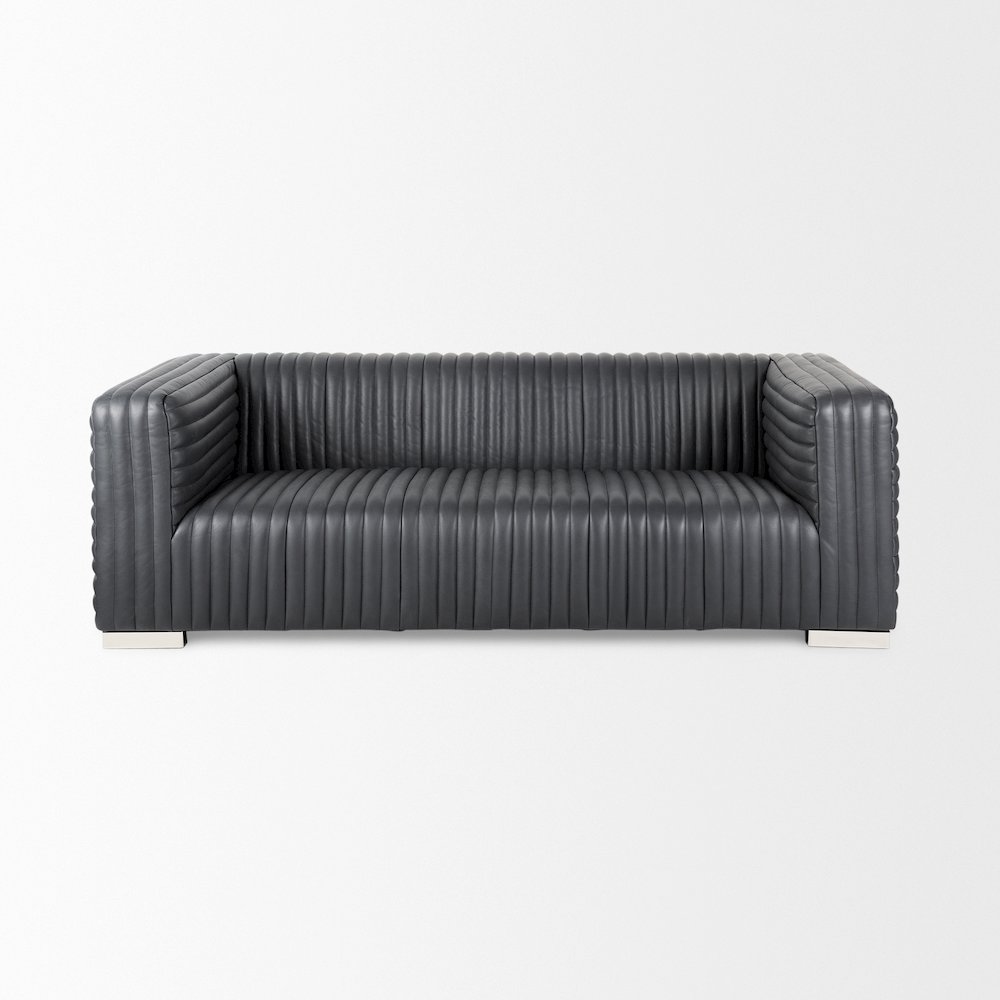 Ricciardo Black Leather Wrapped Three Seater Sofa 82.5L x 38.5W x 26.5H. Picture 6