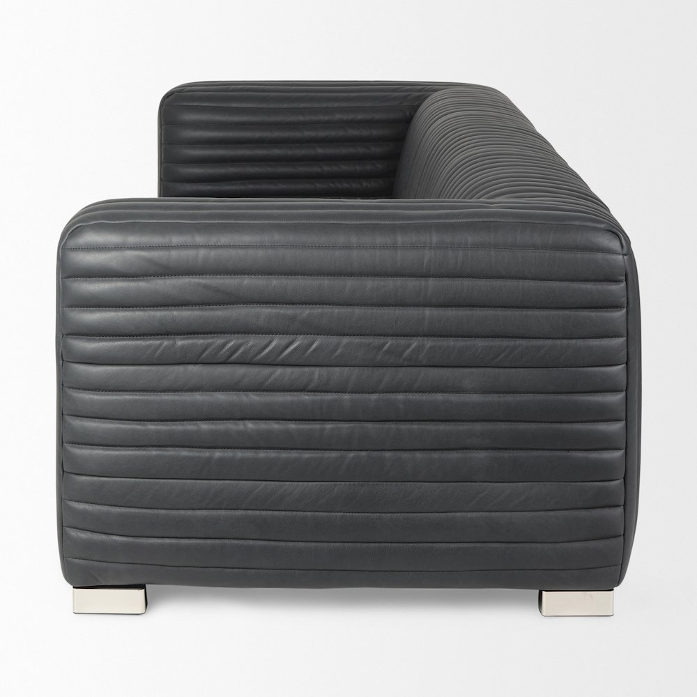 Ricciardo Black Leather Wrapped Three Seater Sofa 82.5L x 38.5W x 26.5H. Picture 7