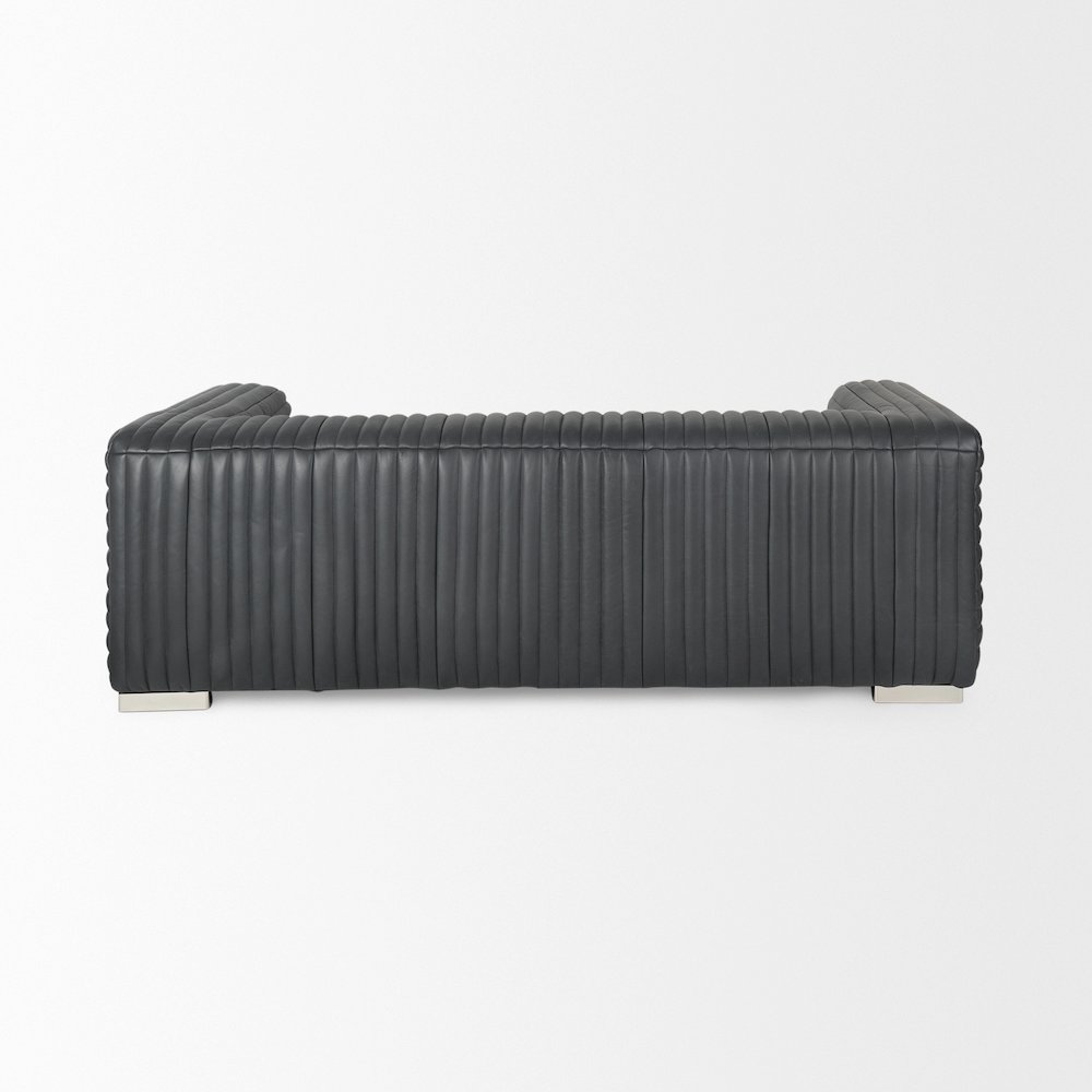Ricciardo Black Leather Wrapped Three Seater Sofa 82.5L x 38.5W x 26.5H. Picture 8