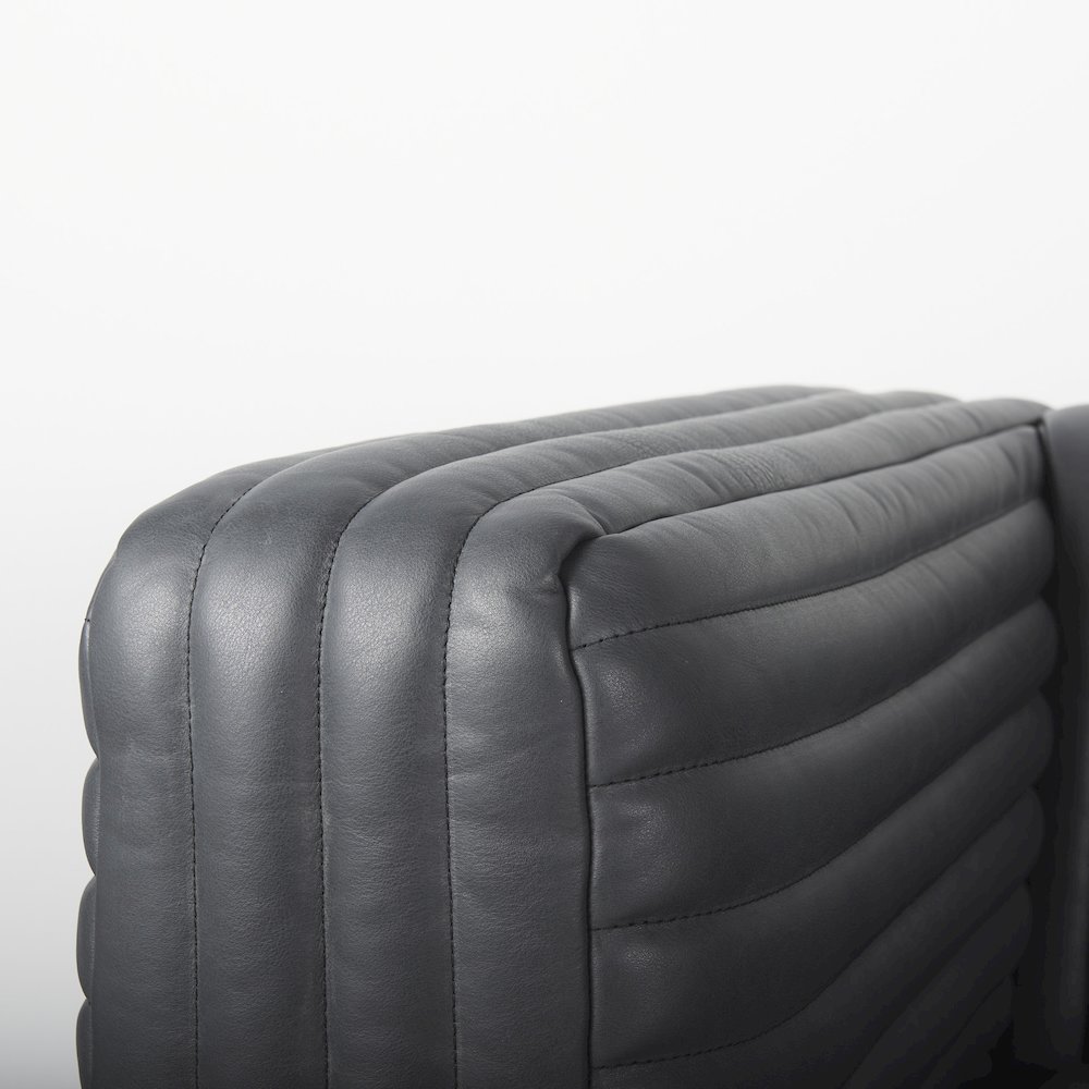 Ricciardo Black Leather Wrapped Three Seater Sofa 82.5L x 38.5W x 26.5H. Picture 9