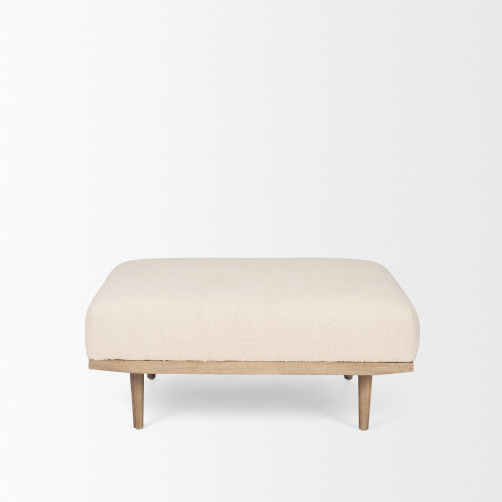 Shae Brown Wood Oatmeal Fabric Ottoman. Picture 4
