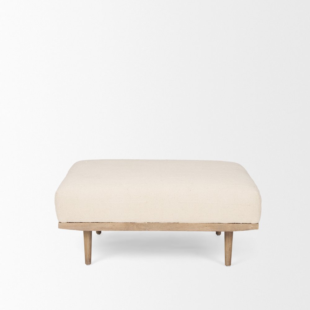 Shae Brown Wood Oatmeal Fabric Ottoman. Picture 6