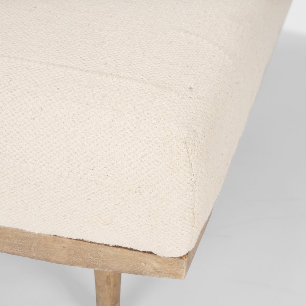 Shae Brown Wood Oatmeal Fabric Ottoman. Picture 8