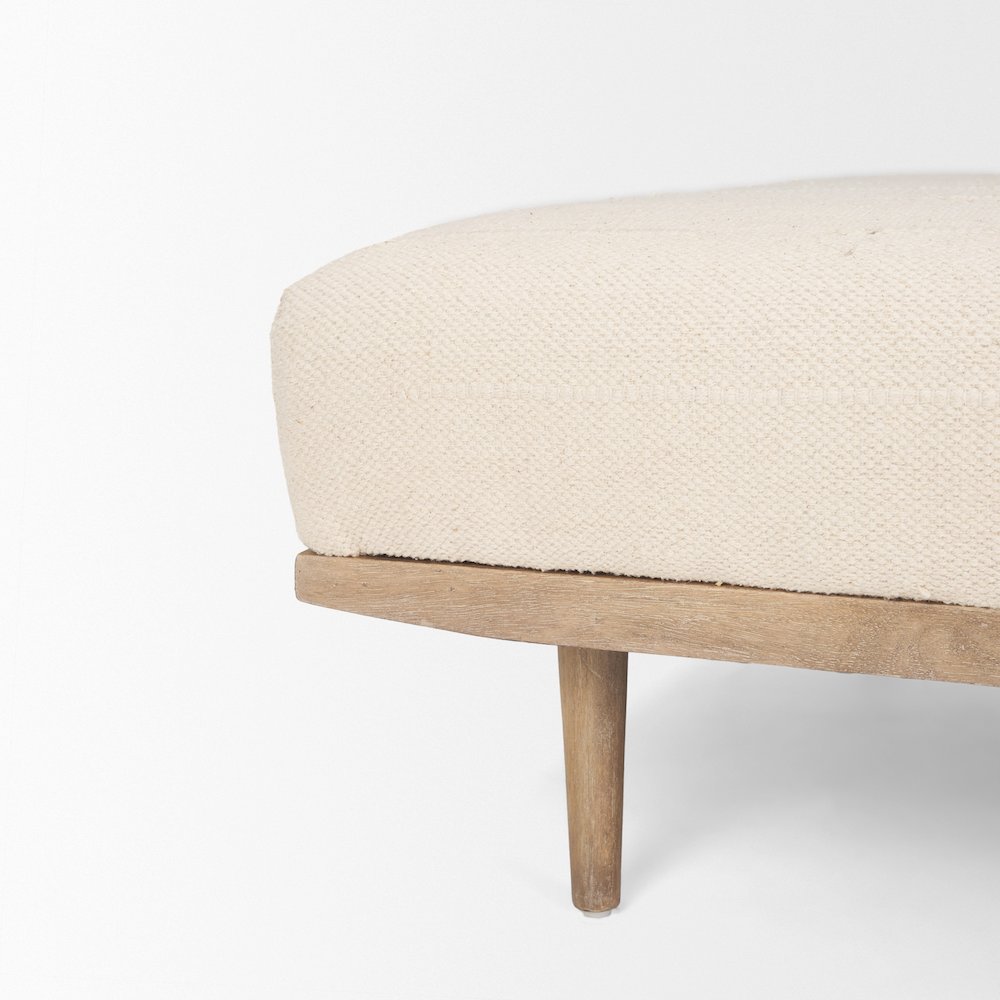 Shae Brown Wood Oatmeal Fabric Ottoman. Picture 9