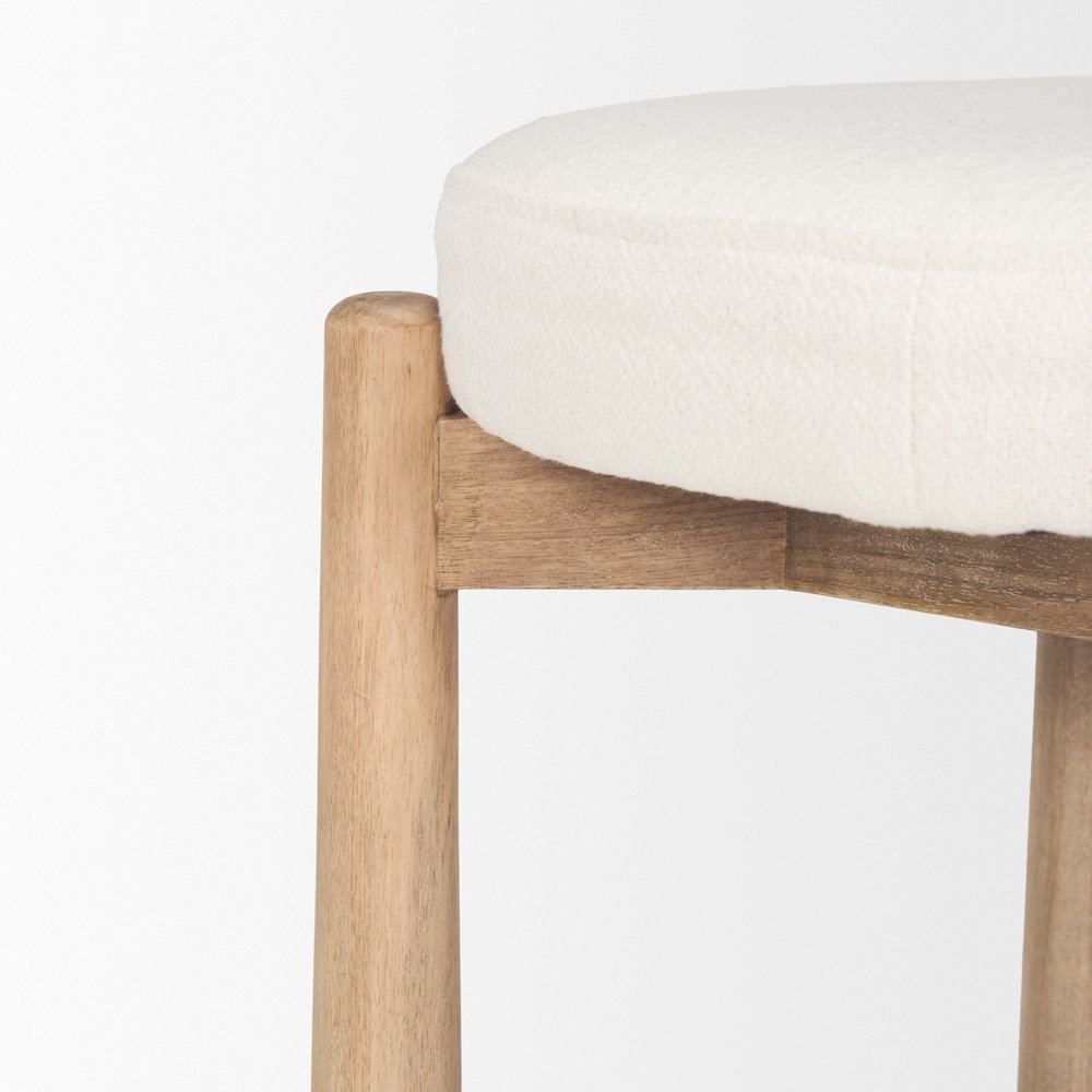 Shaiden Brown Wood Cream Fabric Stool. Picture 8