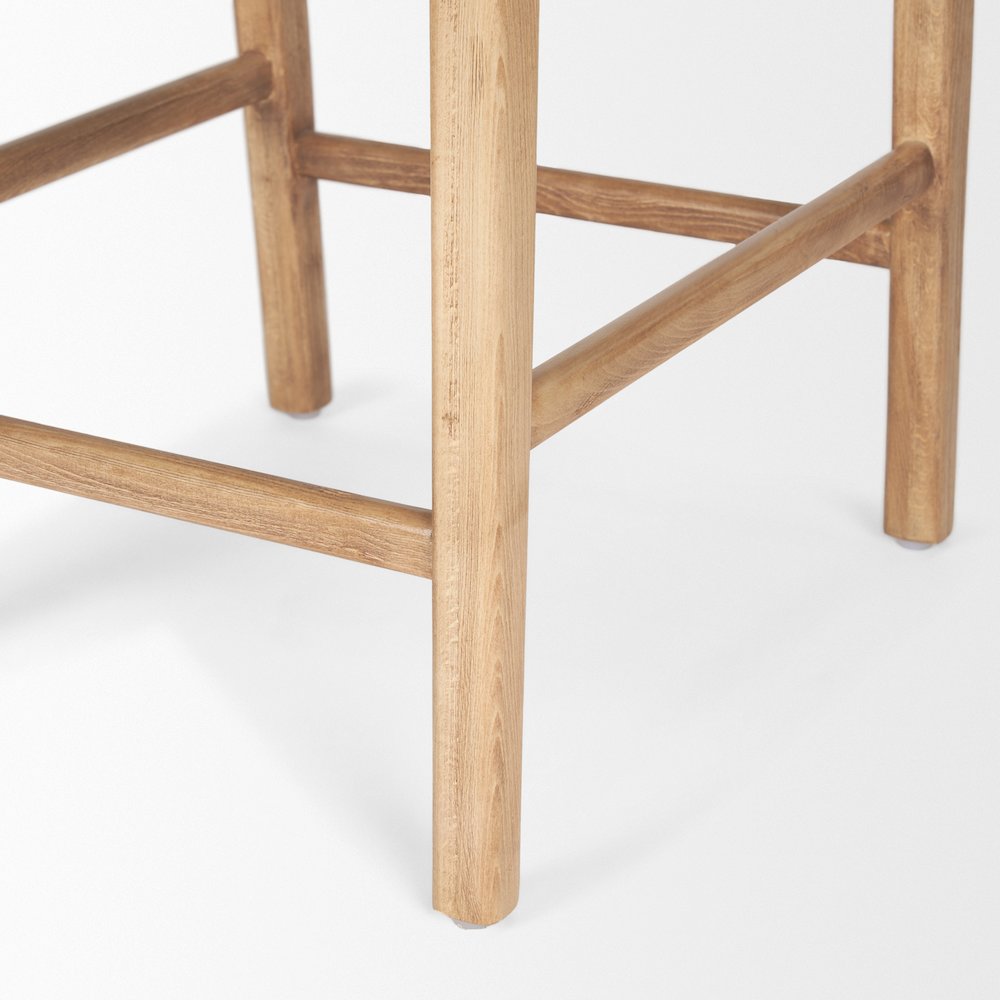 Brown Wood Woven Brown Leather Counter Stool. Picture 2