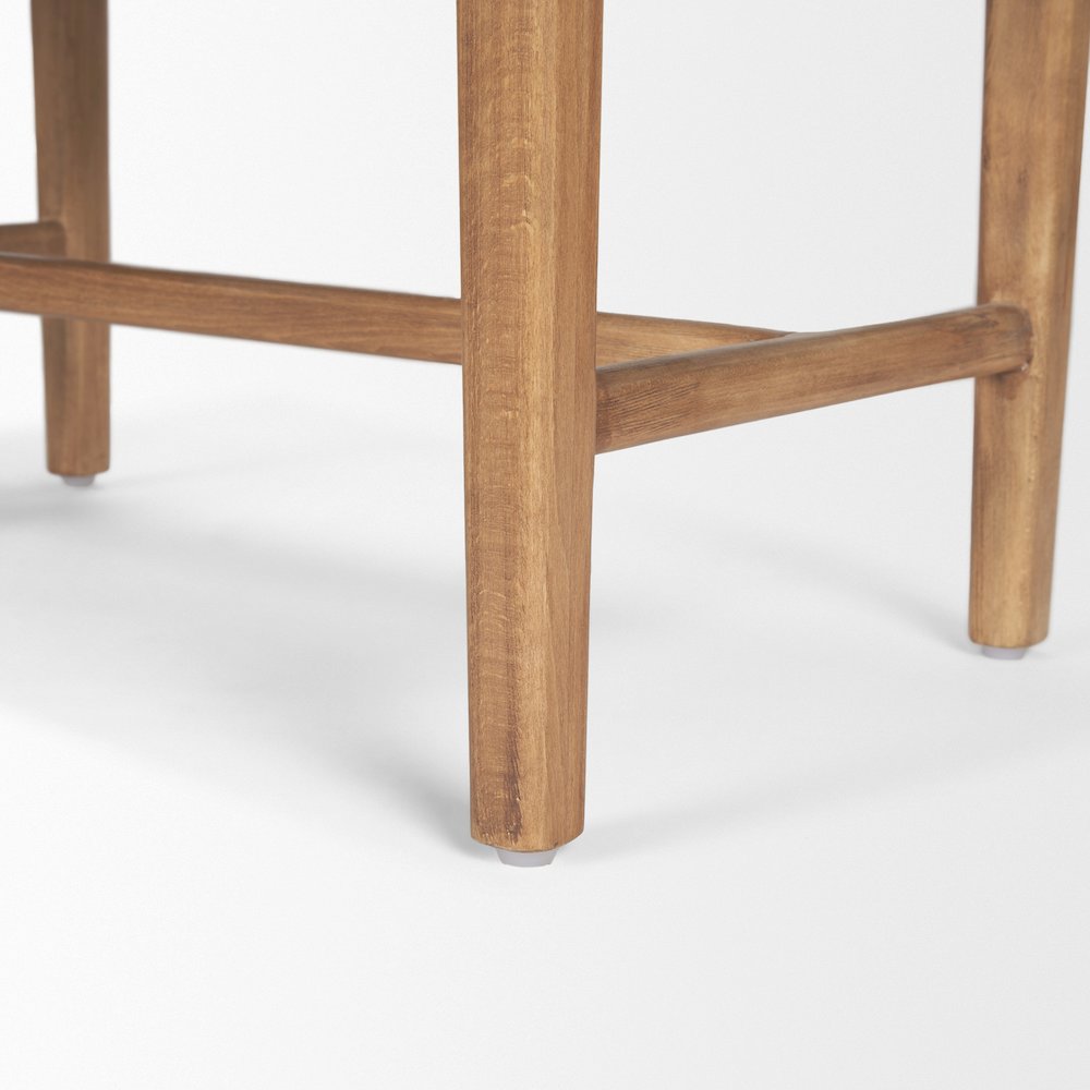 Brown Wood Woven Brown Leather Bench. Picture 3