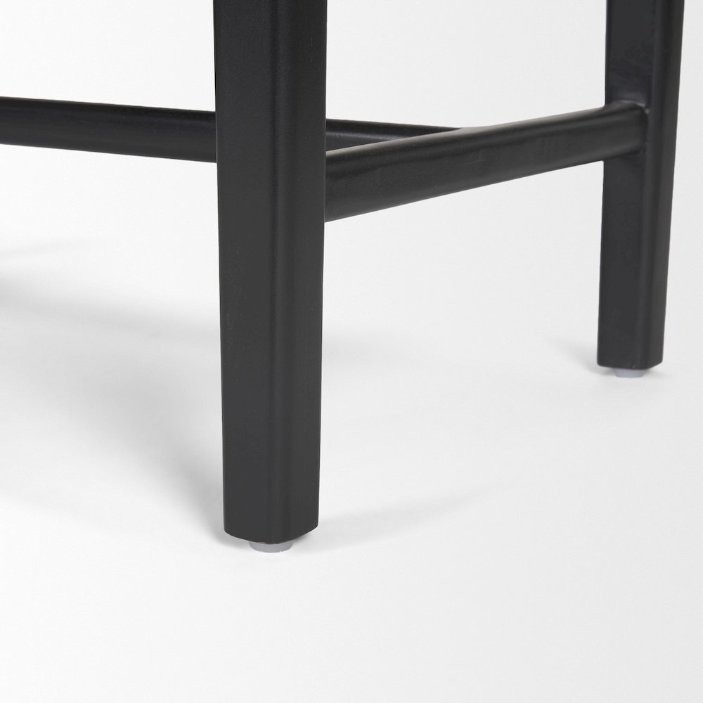 Black Wood Woven Black Leather Bench. Picture 3