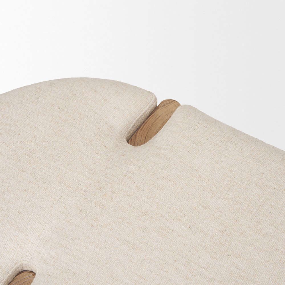 Light Brown Elm Wood Oatmeal Fabric Bench. Picture 7