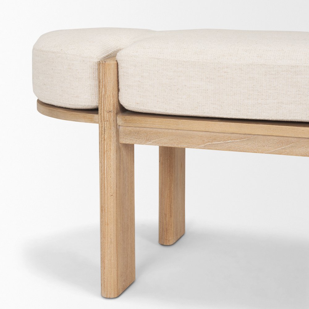 Light Brown Elm Wood Oatmeal Fabric Bench. Picture 9