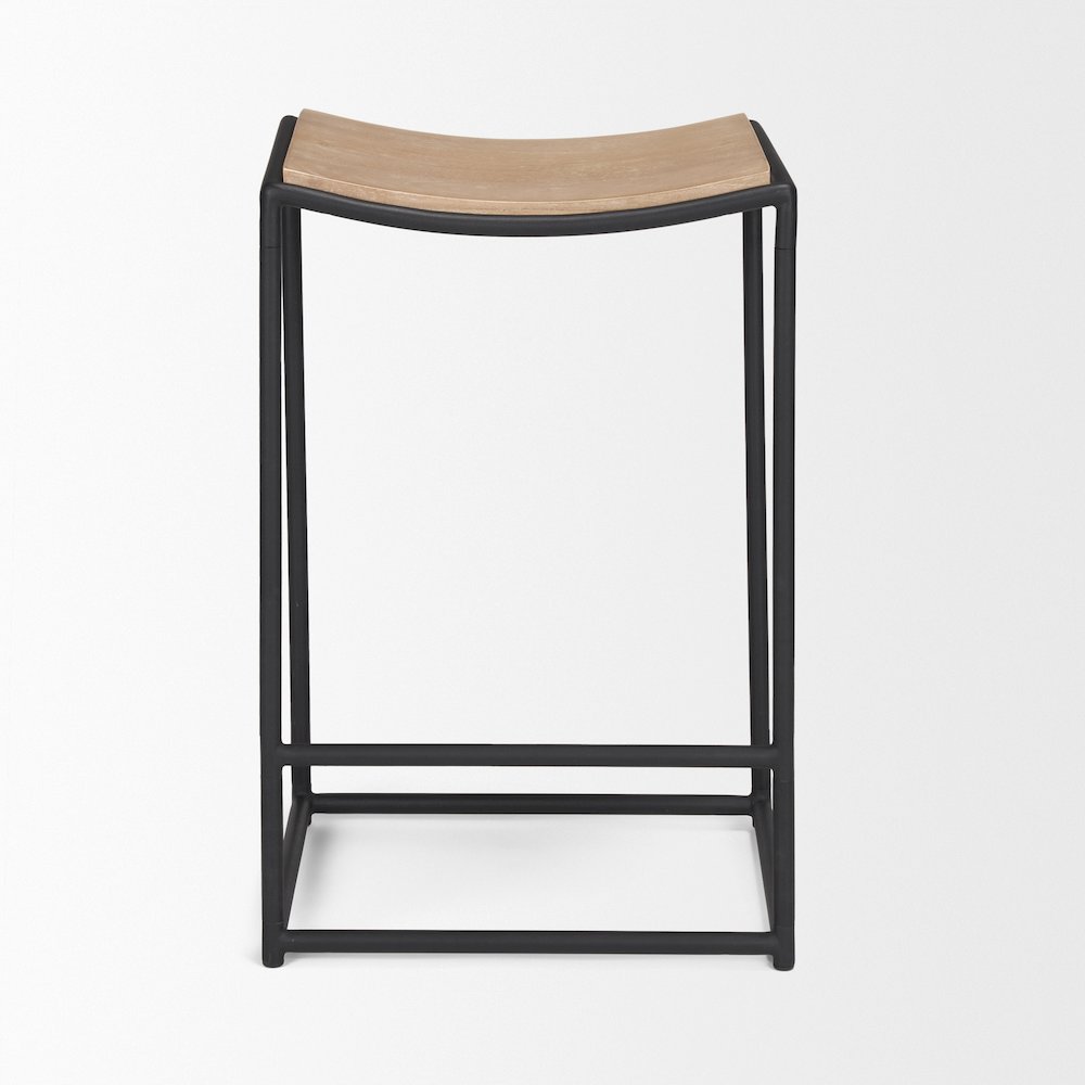 Light Brown Wood Black Metal Counter Stool. Picture 4