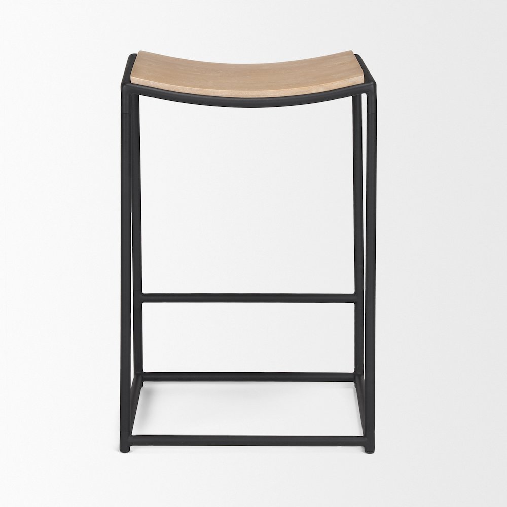 Light Brown Wood Black Metal Counter Stool. Picture 6
