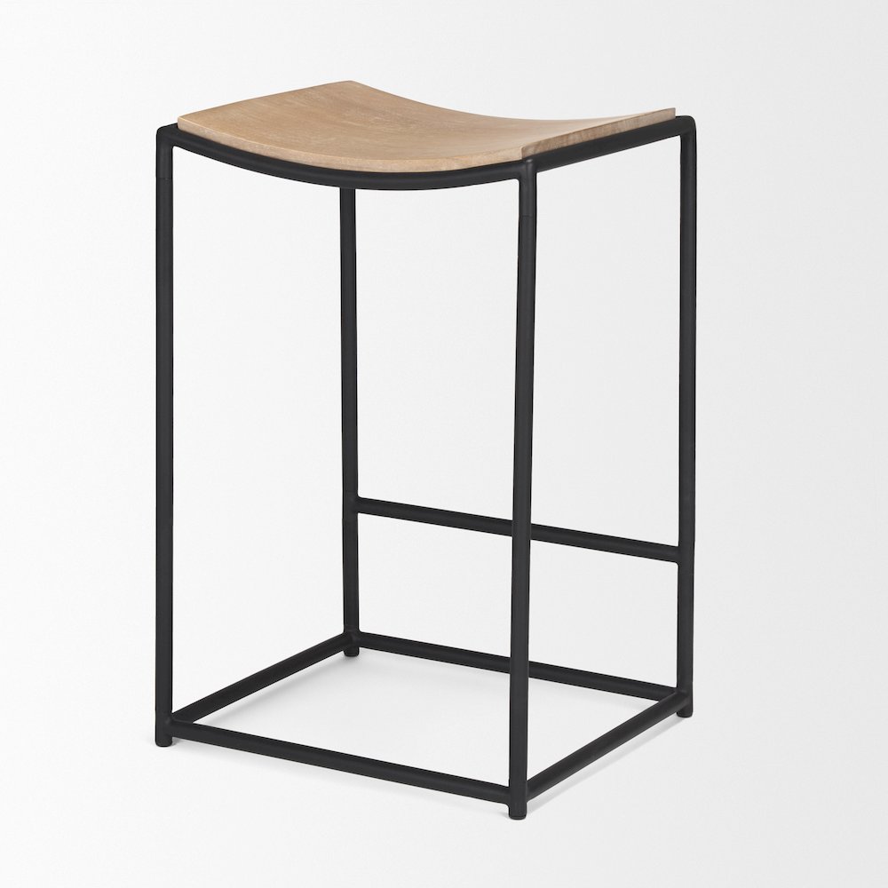 Light Brown Wood Black Metal Counter Stool. Picture 7