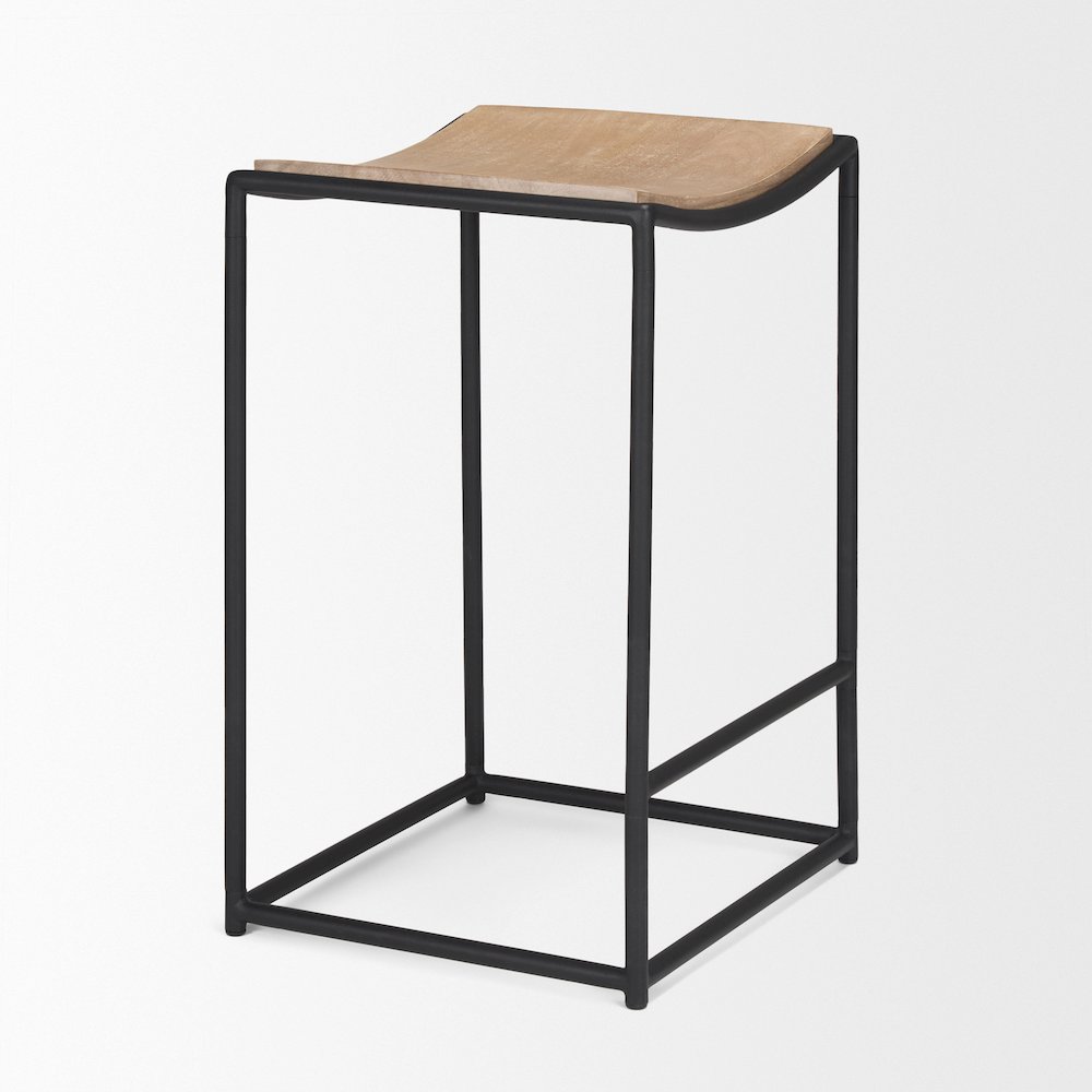 Light Brown Wood Black Metal Counter Stool. Picture 8