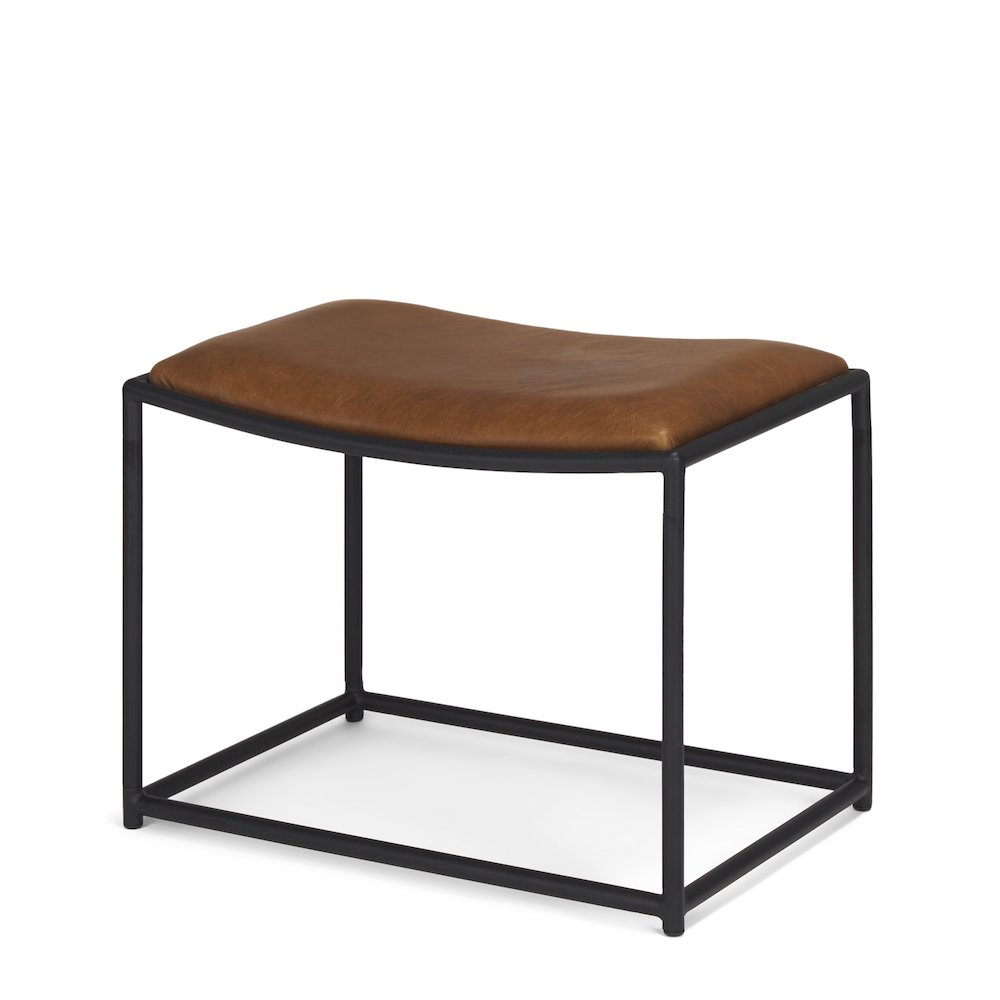 Taniel Brown Leather Black Metal Stool. Picture 1