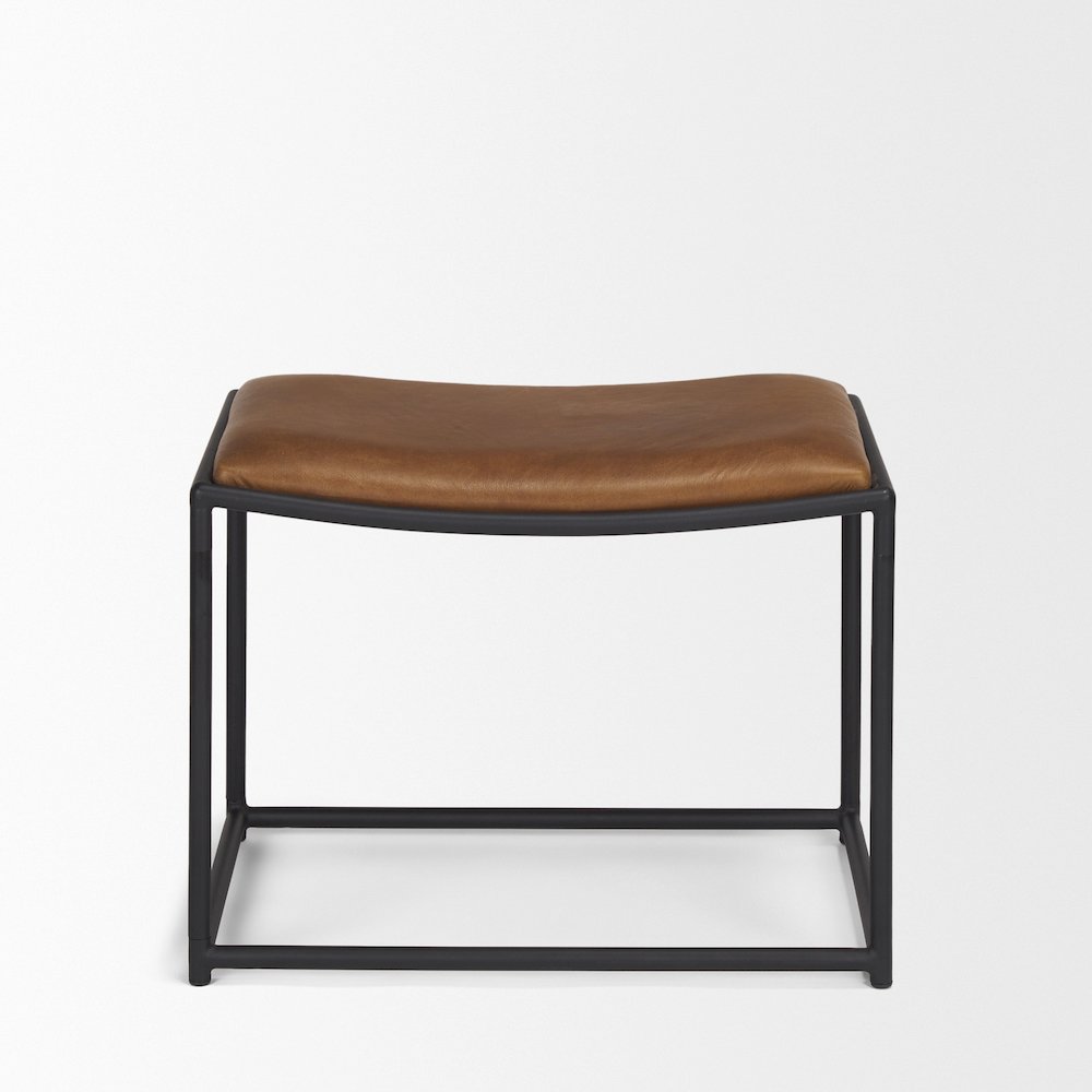 Taniel Brown Leather Black Metal Stool. Picture 3
