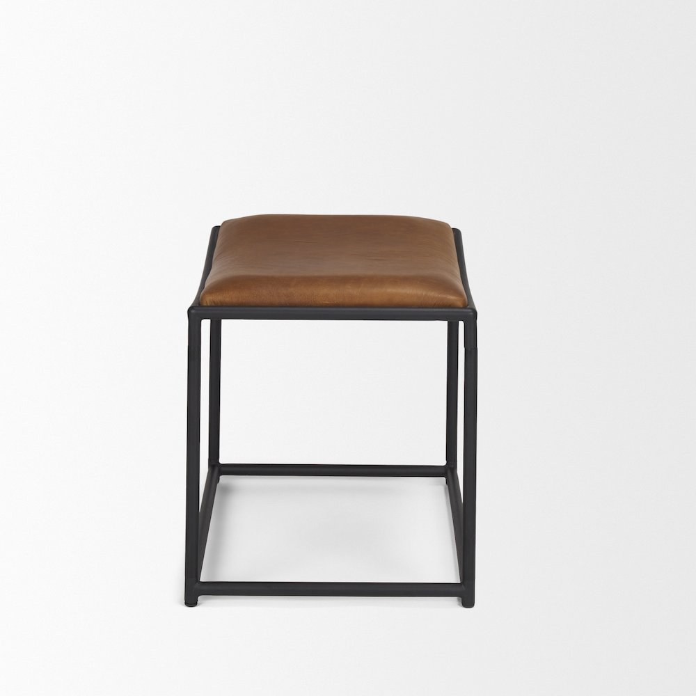 Taniel Brown Leather Black Metal Stool. Picture 4