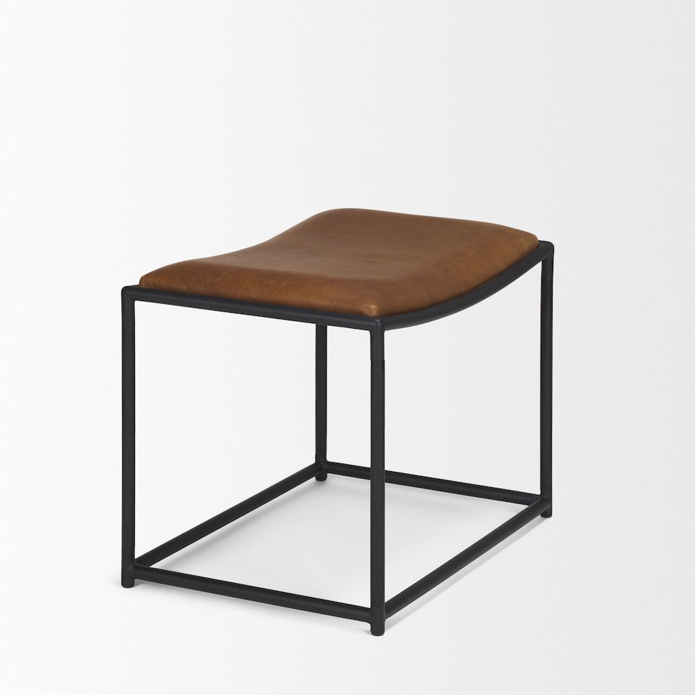 Taniel Brown Leather Black Metal Stool. Picture 6