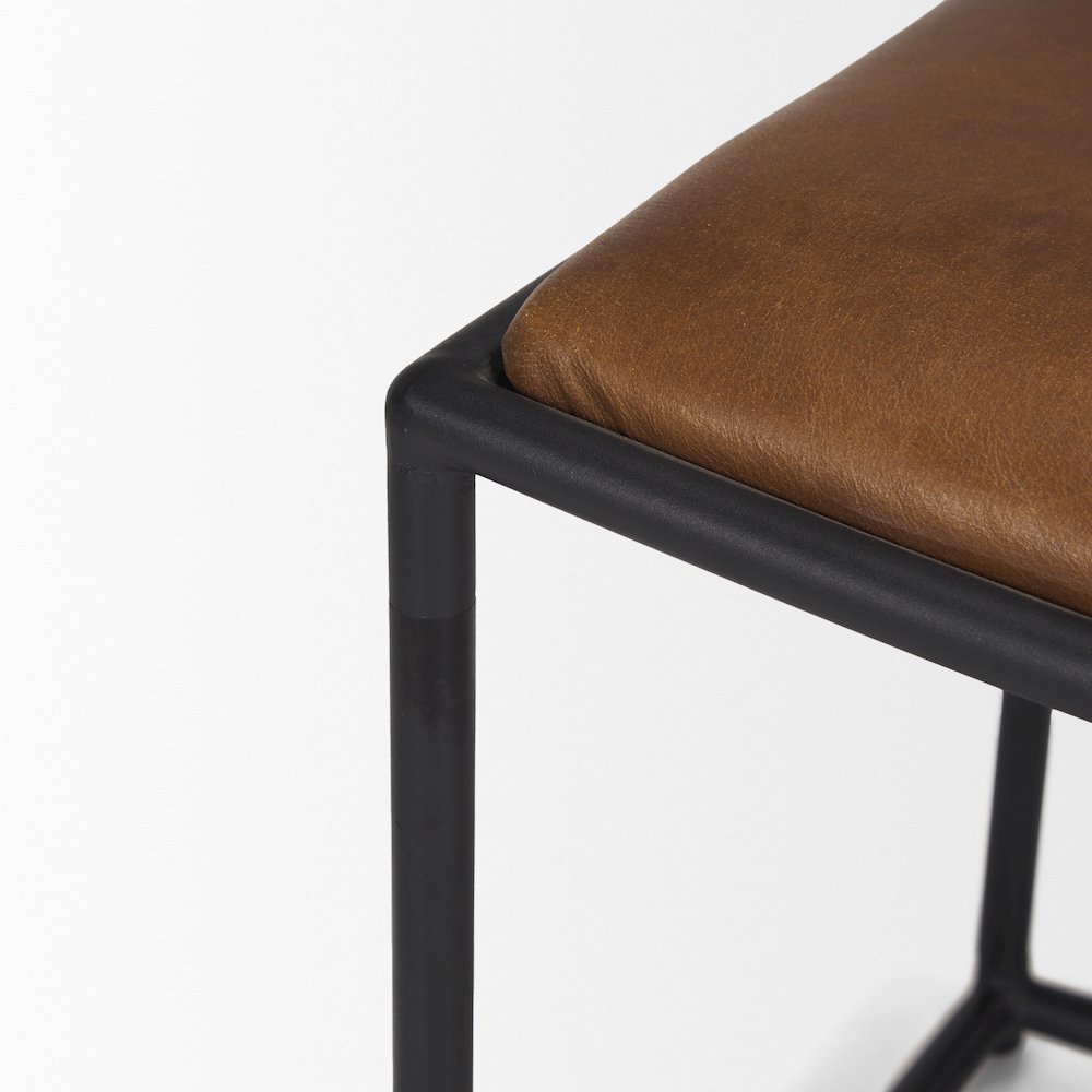 Taniel Brown Leather Black Metal Stool. Picture 8
