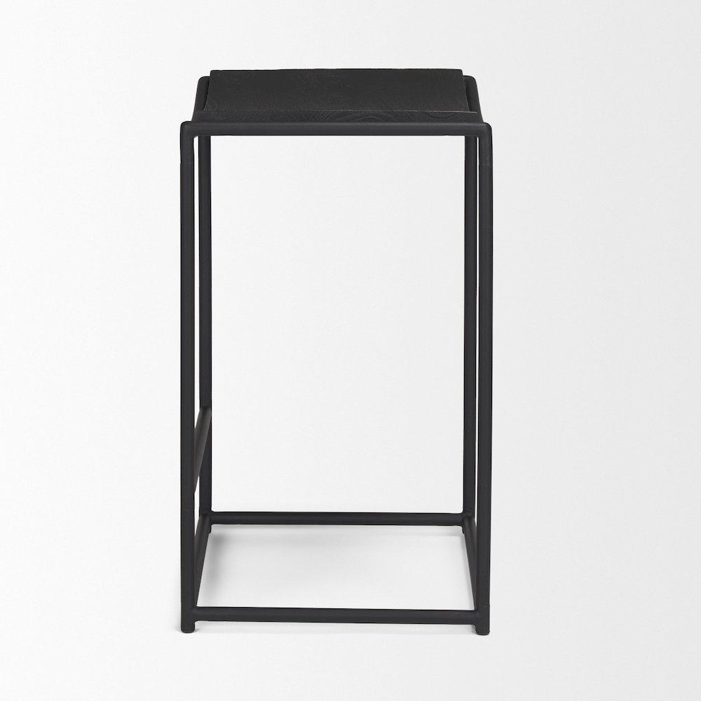 Textured Black Wood Black Metal Counter Stool. Picture 3