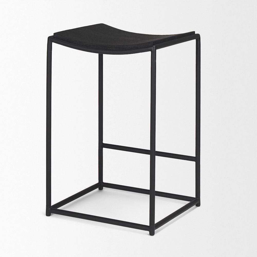 Textured Black Wood Black Metal Counter Stool. Picture 7
