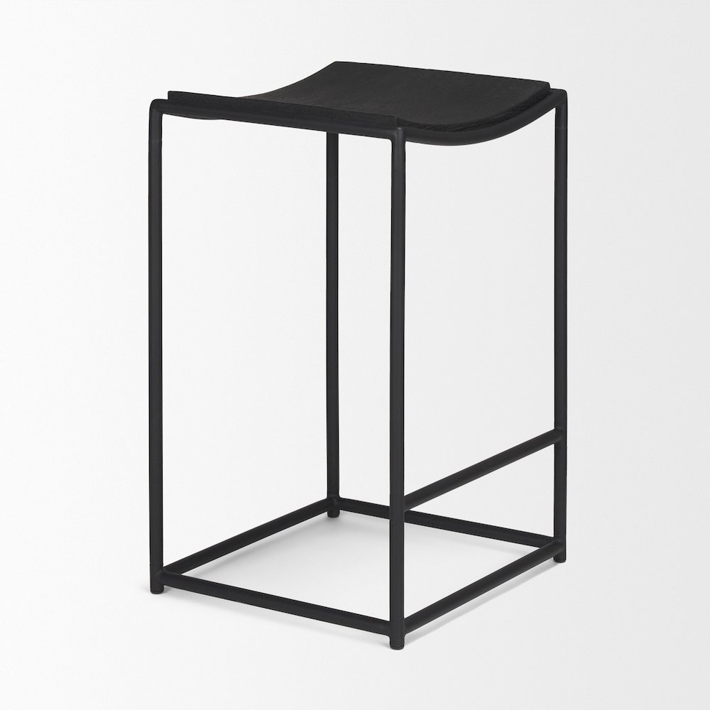 Textured Black Wood Black Metal Counter Stool. Picture 8