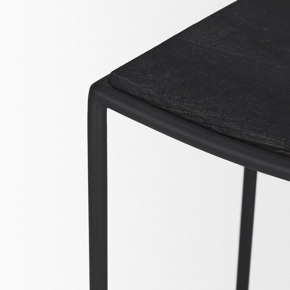 Textured Black Wood Black Metal Counter Stool. Picture 10